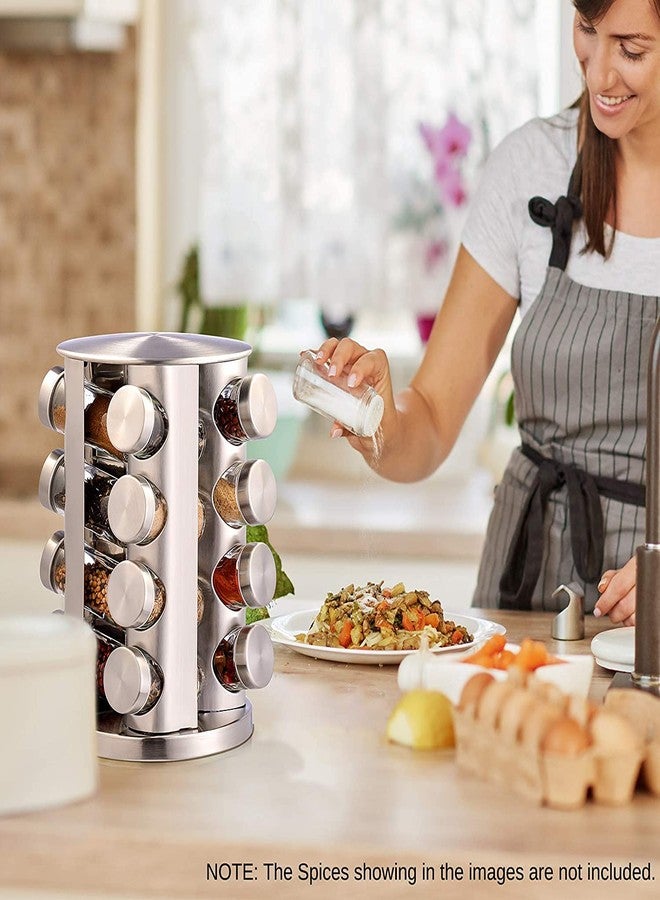Tray Spice Rack, 16 -Jar Spice Organizer, Rotating Spice Holder Shelf For Kitchen Cabinet Organizer - Stainless Steel, Countertop, Corner Shelf - Image 5